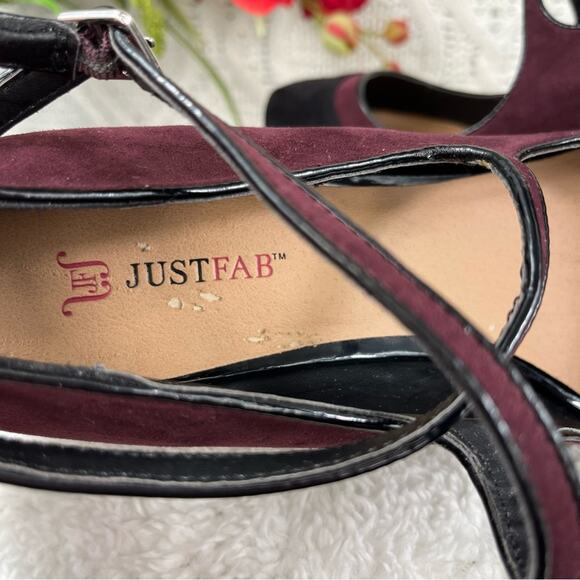 JUSTFAB Plum Black Color Block PHILPA Criss Cross Strap Stiletto Heel Pumps 10M - Picture 10 of 14